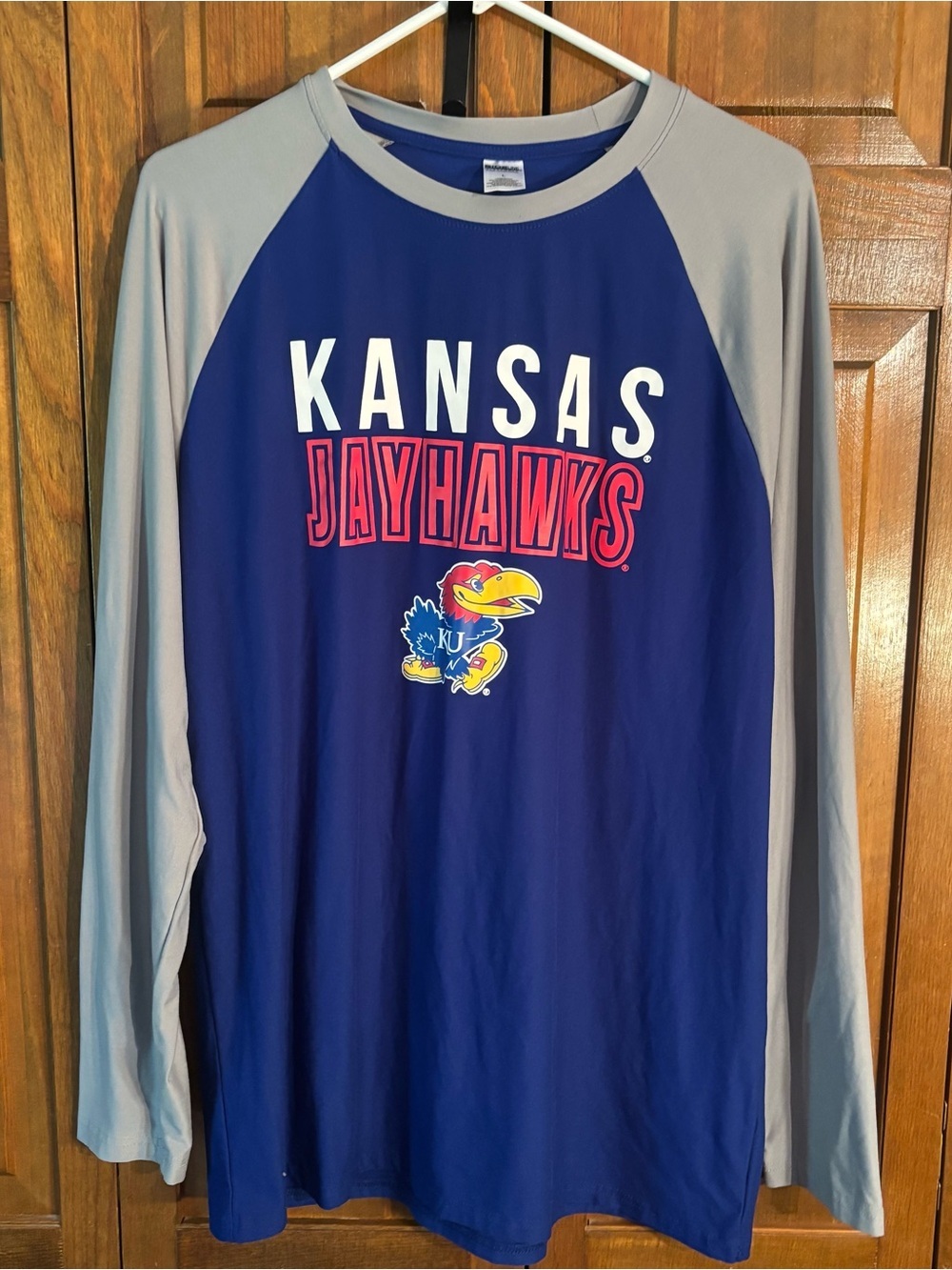 Kansas Jayhawks Men's Long Sleeve Raglan Tee - Blue/Grey